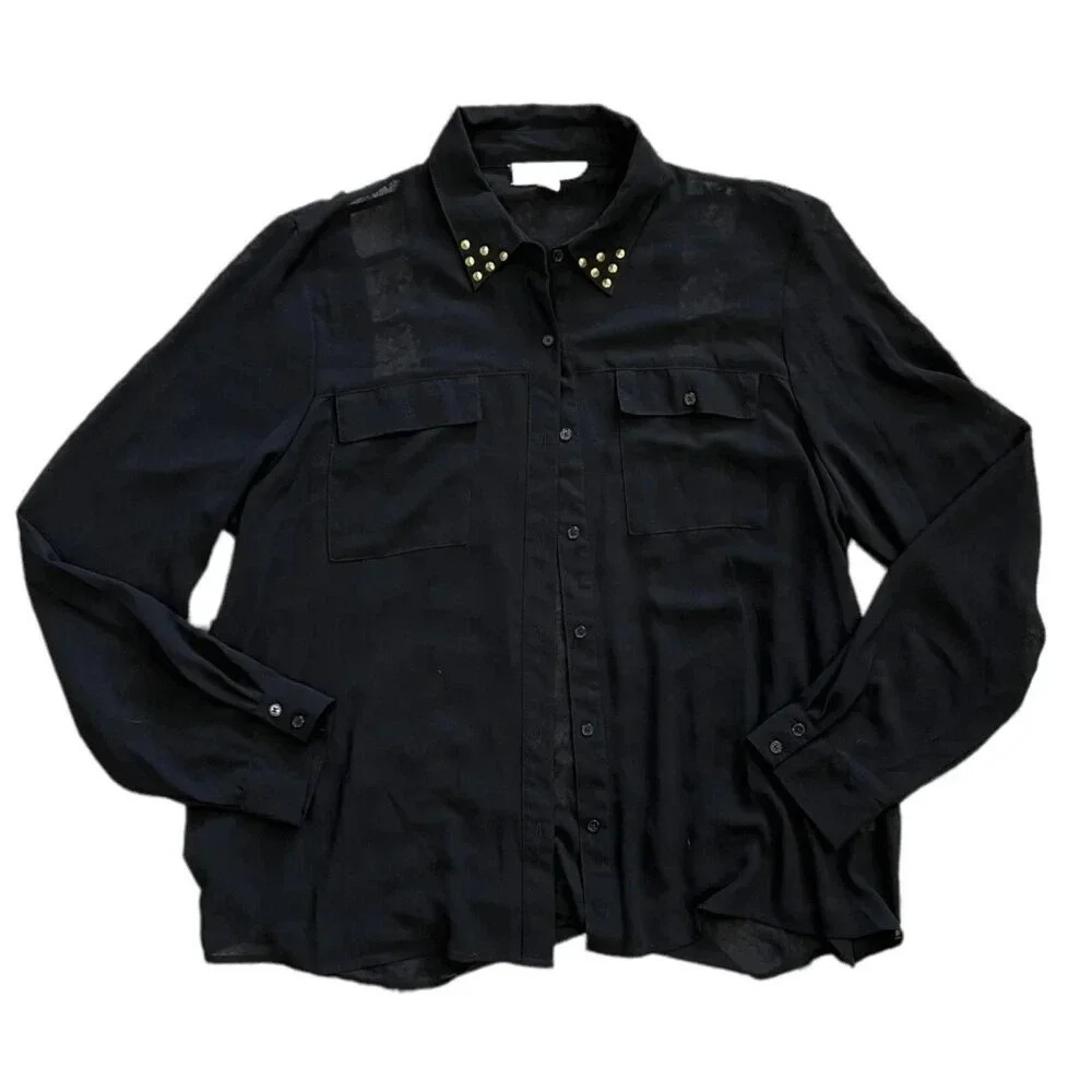 Nicki Minaj Black Chiffon Studded Collar Blouse XXL